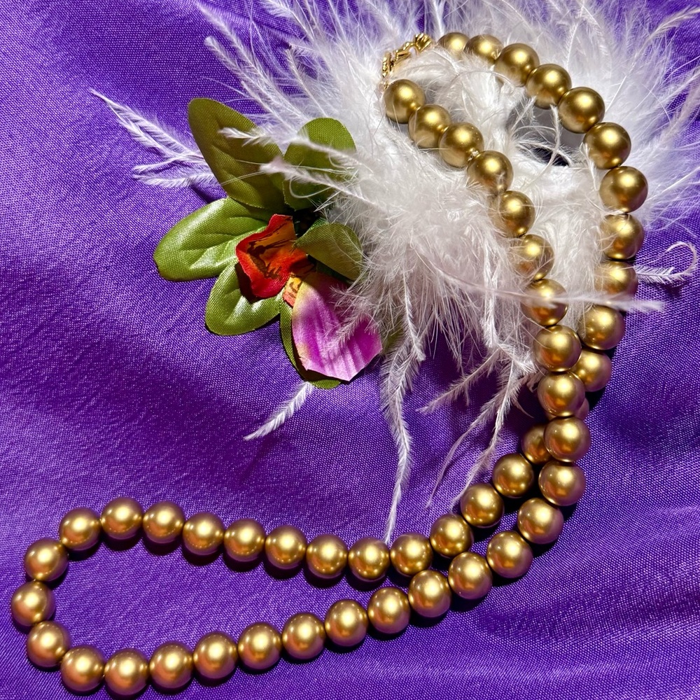 Richelieu🌟Signed Vintage 24” Huge Chunky Faux Matte Gold Pearl Choker Necklace